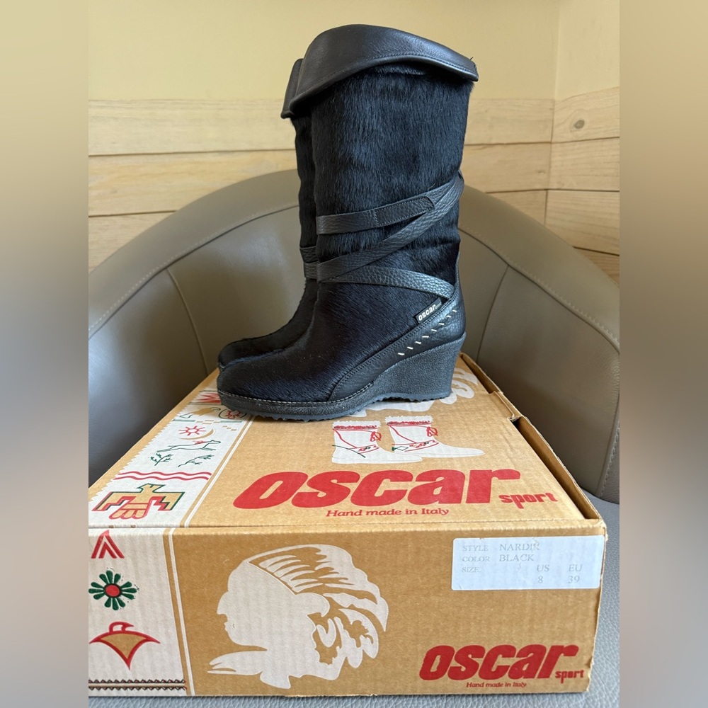NEW OSCAR SPORT Nardik Italy Vintage Pony Hair Wedge Boots 39 Warm Apres-ski